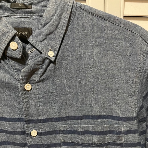 J. Crew Nautical Stripe Blue Chambray Cotton Shirt in Size Small Slim Fit - Picture 4 of 7